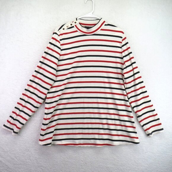 Lane Bryant Sweater Womens 18/20 Striped Gold Button Shoulder Pullover Top - Picture 1 of 10